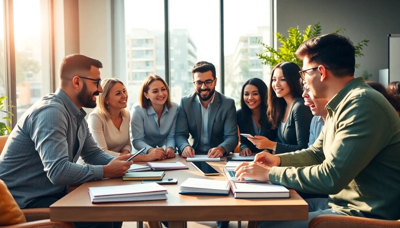 Brightet team collaborating creatively in a modern office space.