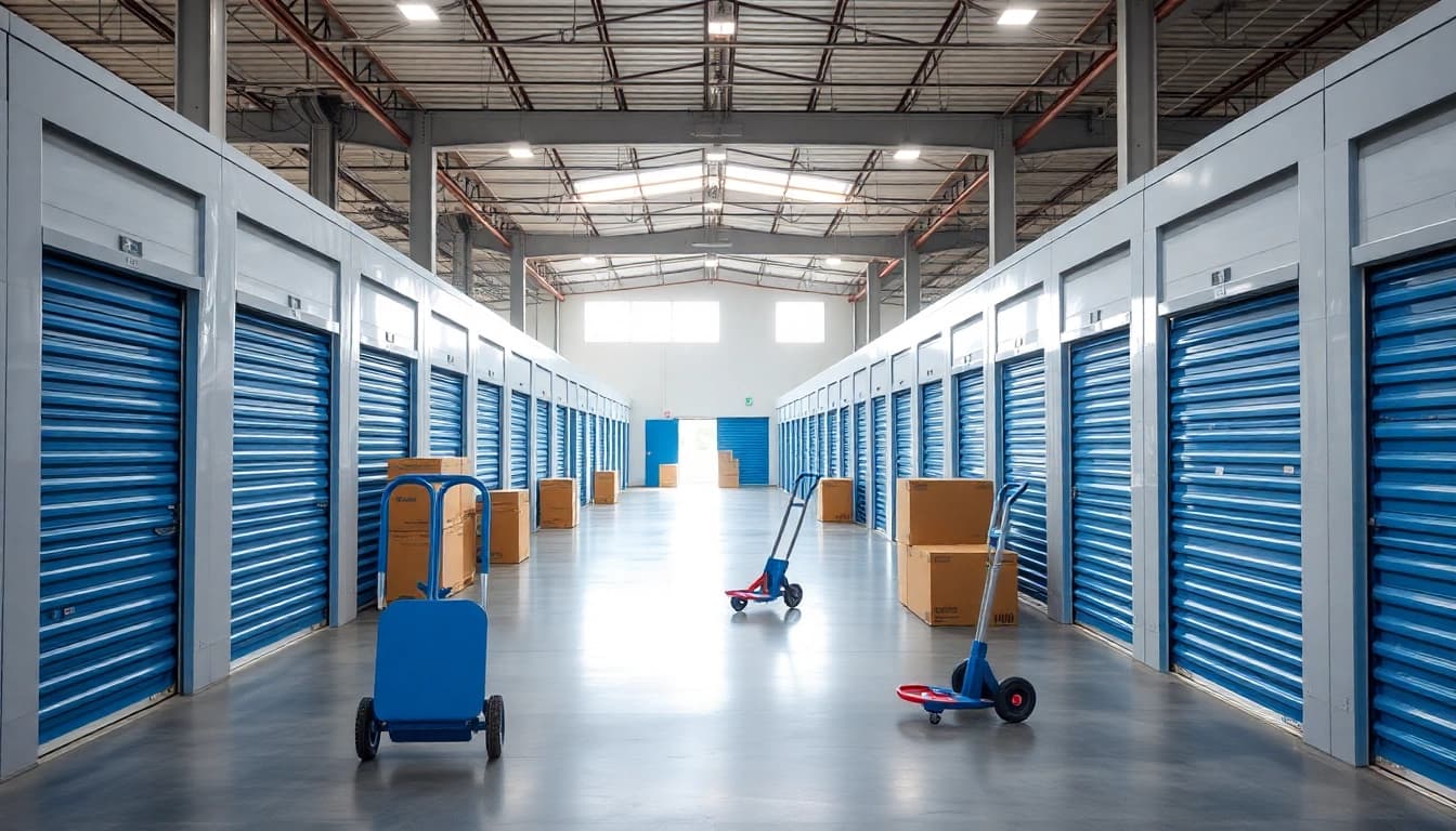 Showcase of self storage units in an organized facility, emphasizing accessibility and convenience.