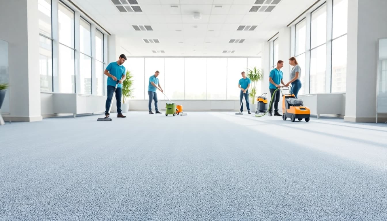 Showcasing commercial carpet cleaning techniques in a bright office environment with vibrant carpets.