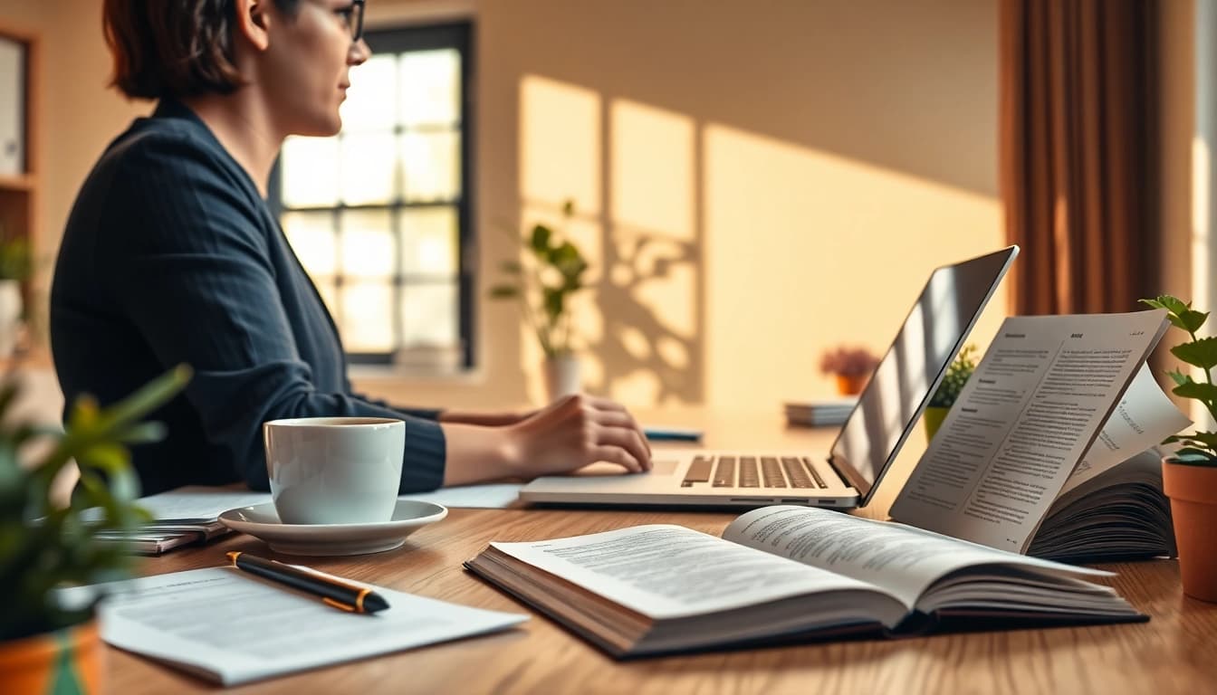 Enhance your Customized Proposal Writing with a focused individual drafting a proposal at a bright desk.