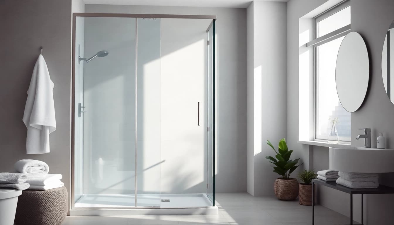 Duschkabine 90x90 in einem modernen Badezimmer mit eleganten Details und natürlichem Licht.