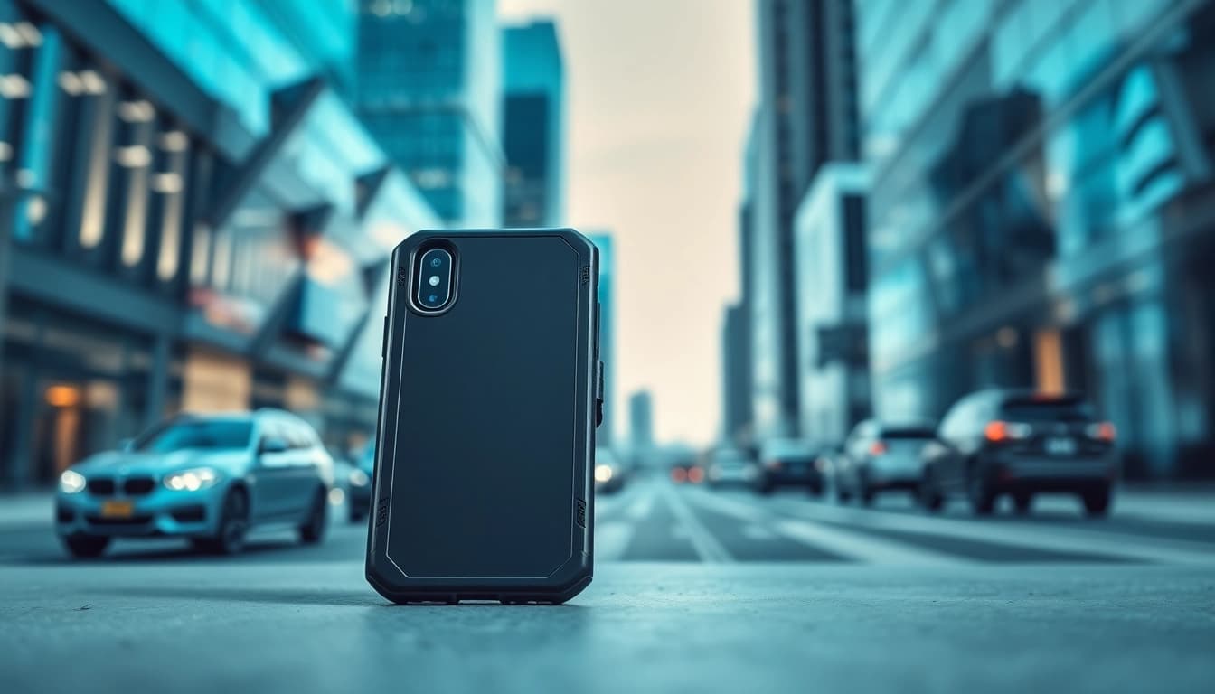 Handy Tasche abschließbar zeigt innovative Sicherheitsmerkmale in urbanem Umfeld.
