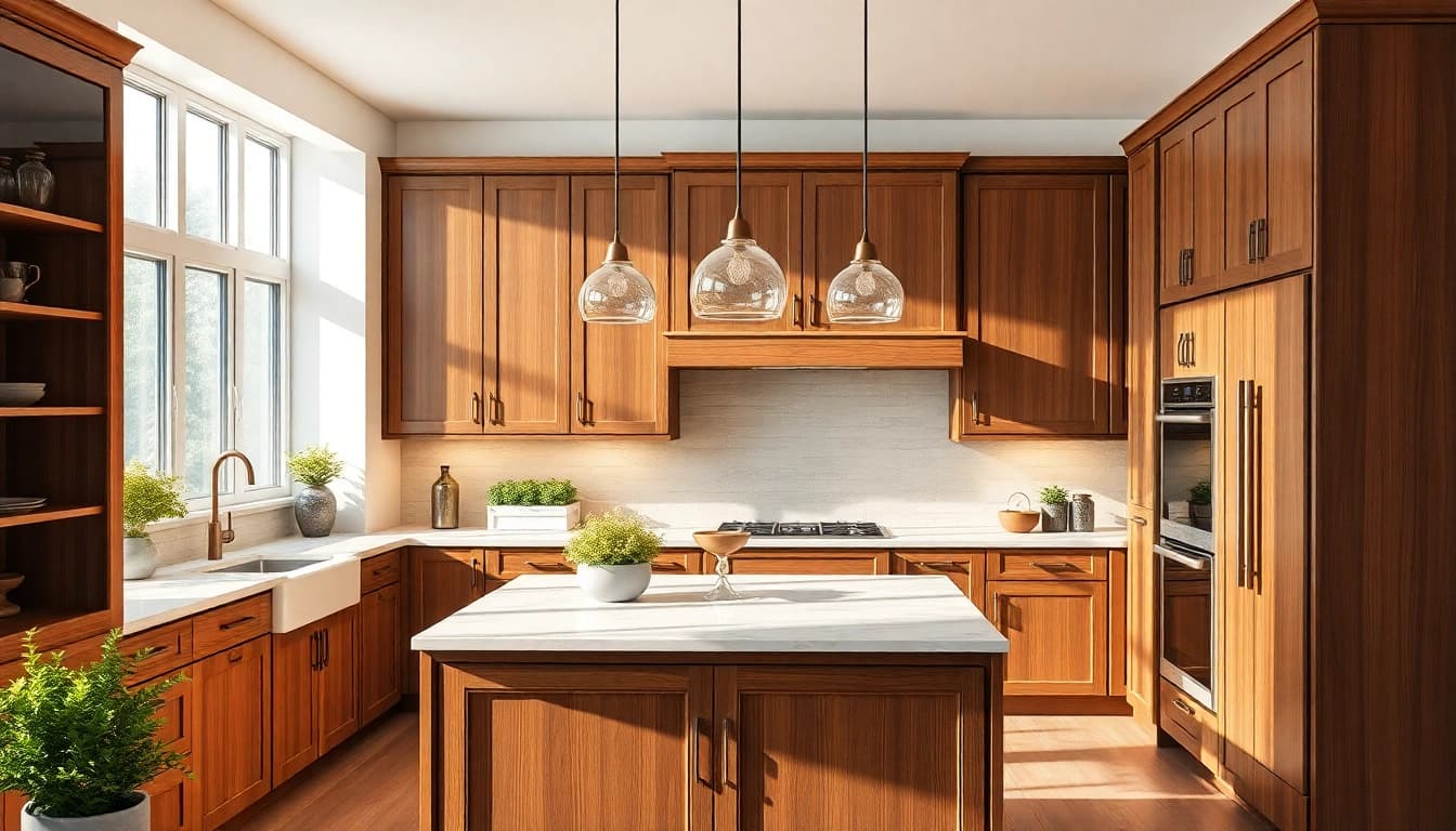 Stylish custom kitchen cabinets featured in a modern kitchen design for inviting interiors.