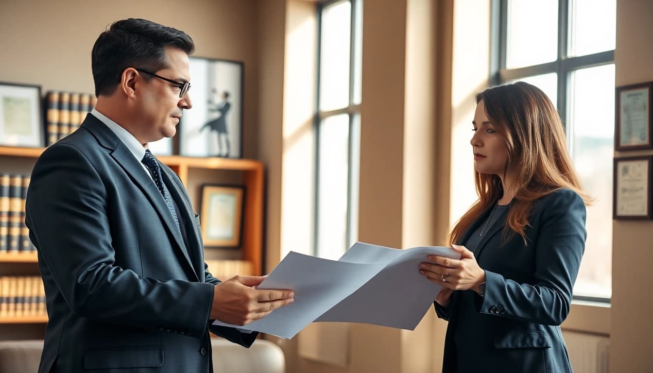 San Antonio accident lawyer assisting a client in a professional legal office.