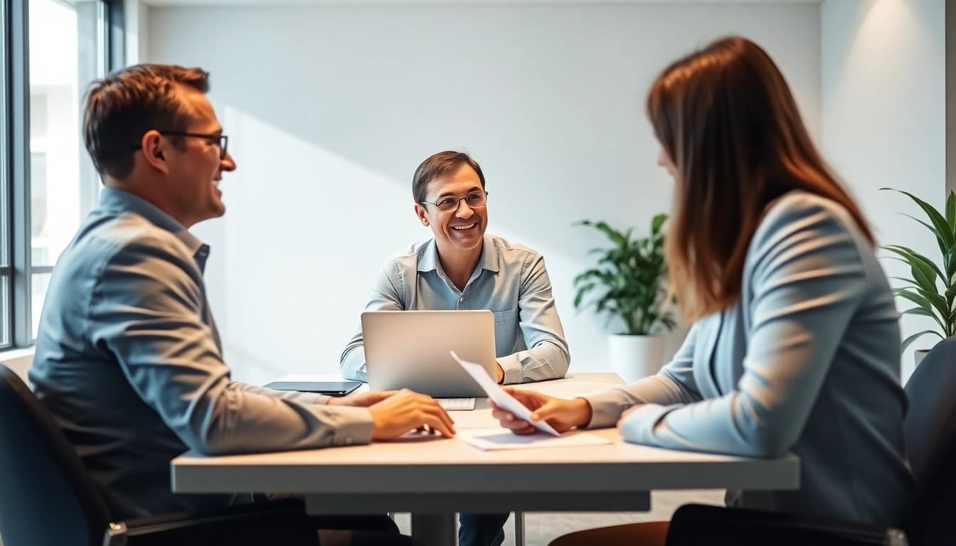 SMSF accountant advising a client in a professional office.