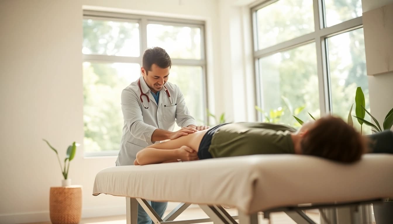 Chiropraktik Stuttgart: Chiropraktor bei der Patientenanpassung in einer ruhigen Praxis.