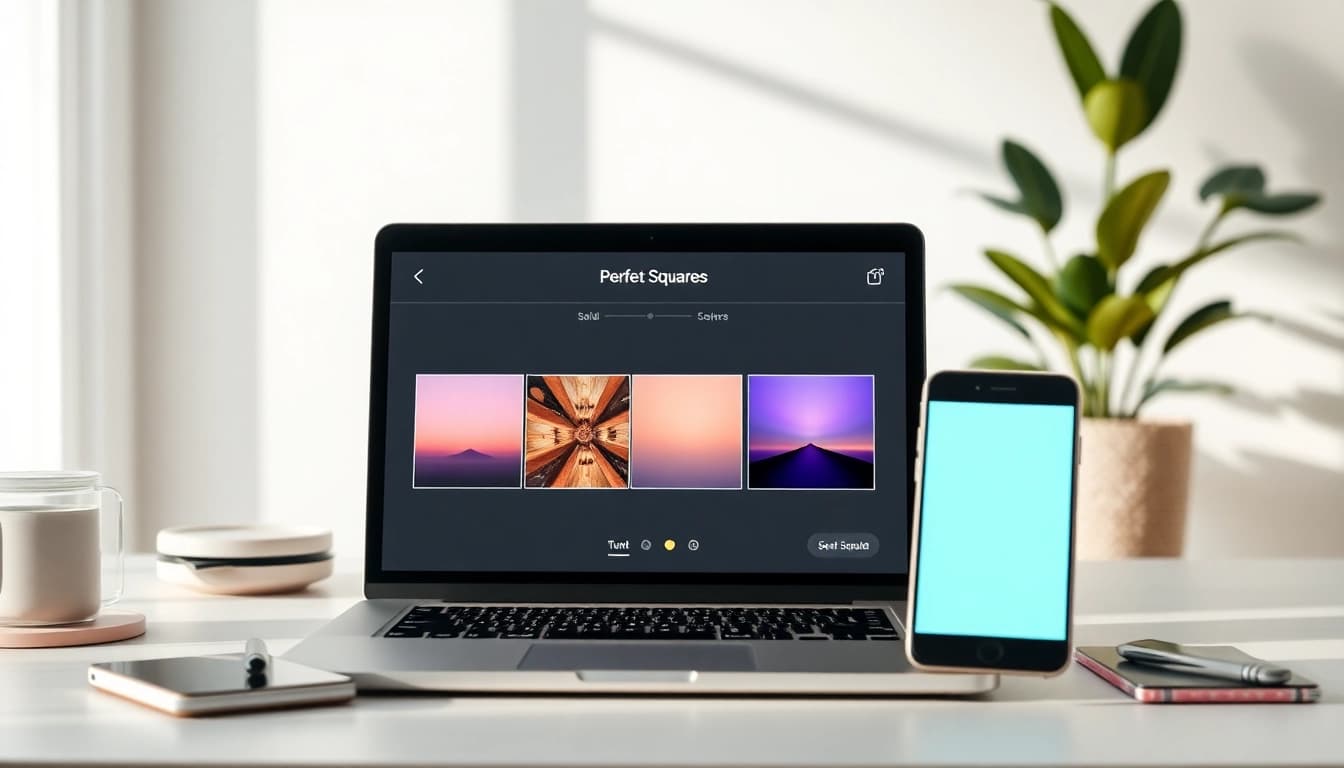 Turn image into square using a modern web tool interface with blurred backgrounds and vibrant colors.