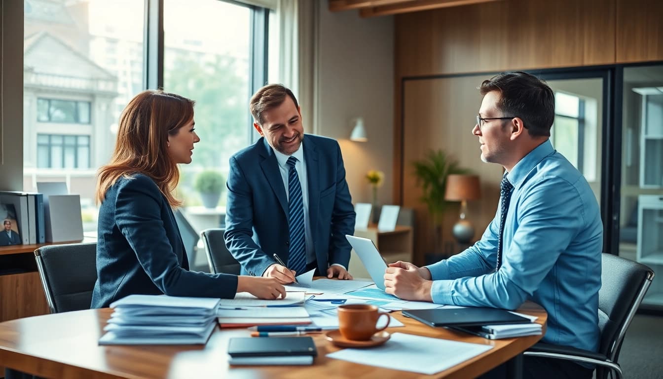 Enhancing debt collection UK strategies with a professional consultant in a bright office.