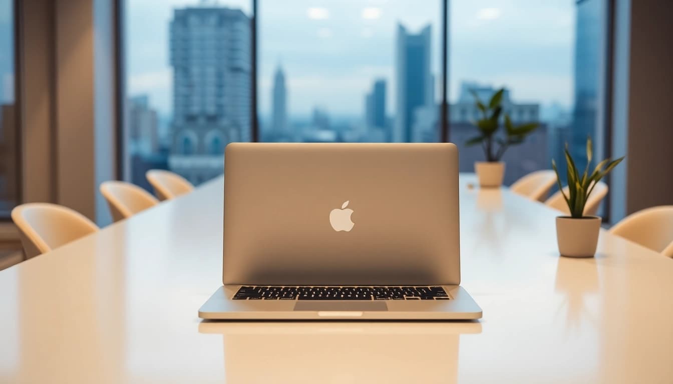 Utilización del MacBook Air M2 en un entorno profesional moderno con diseño elegante.
