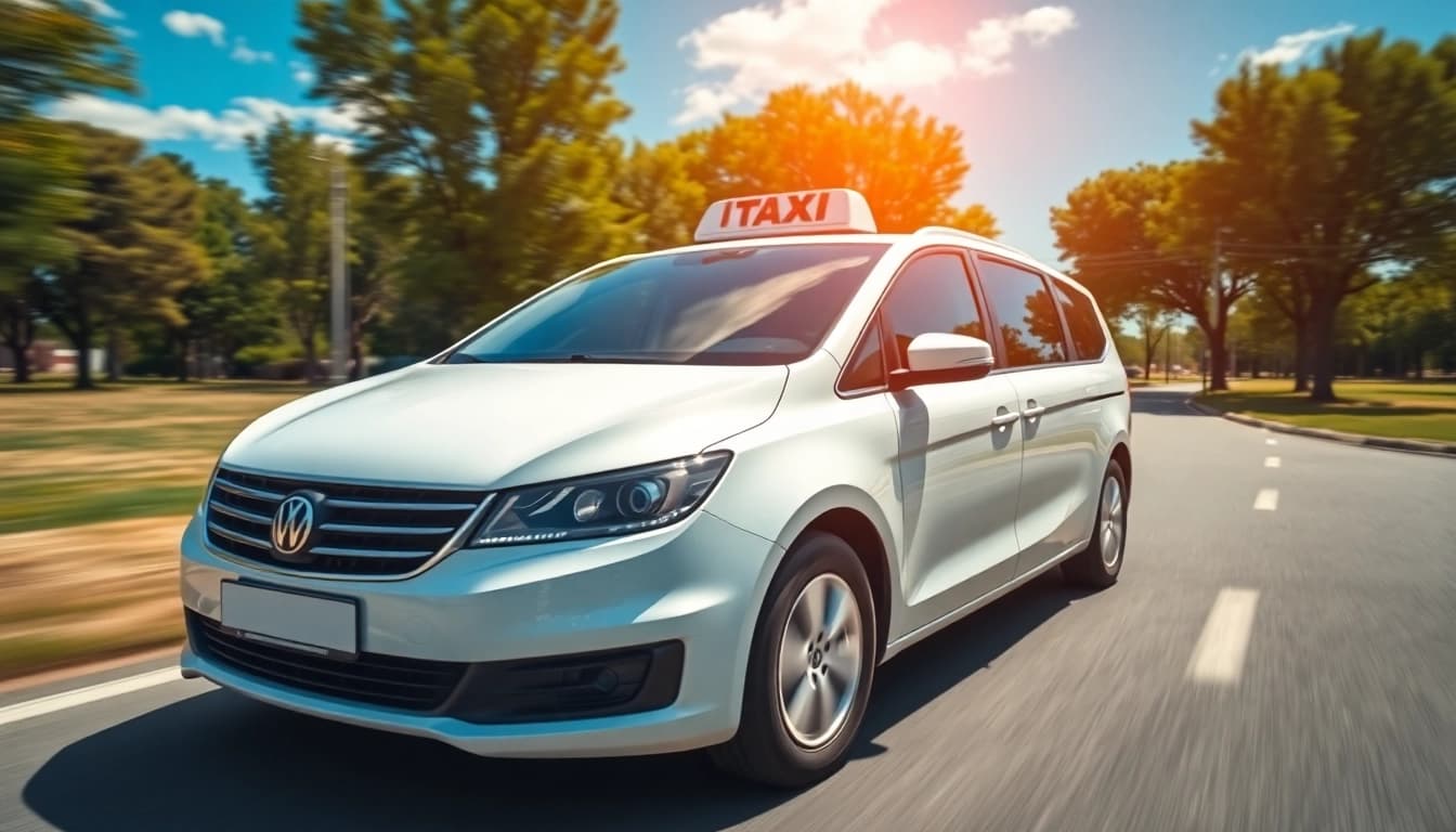 Experience long distance taxi transfers with our modern, reliable vehicle on a scenic road.