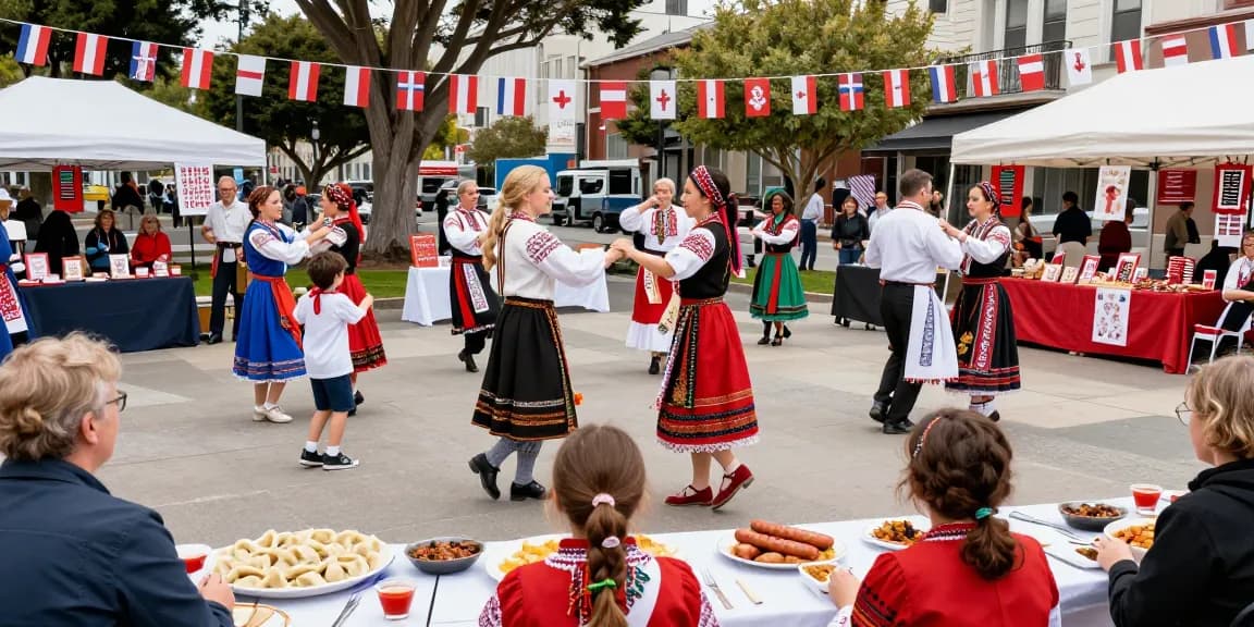 Polish community celebration at https://www.sfpol.com/ with traditional dances, food, and cultural display.