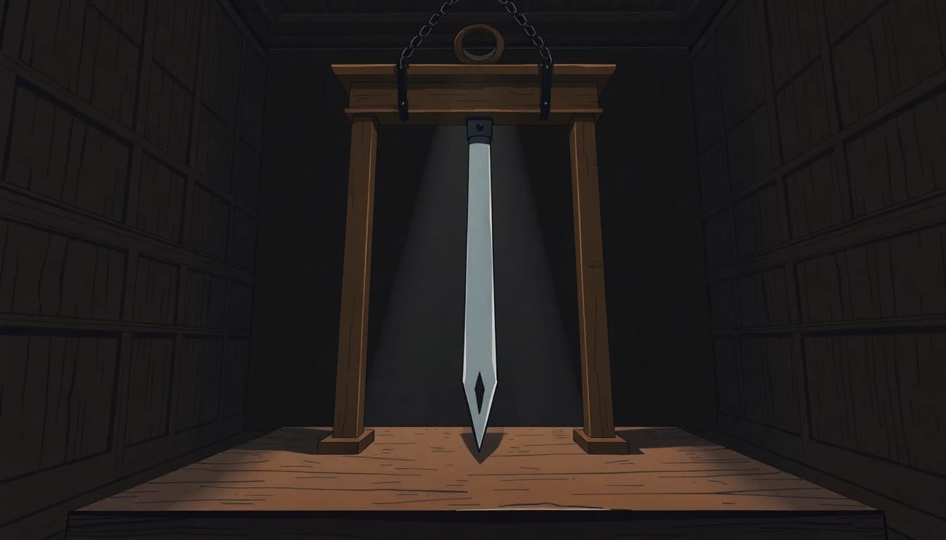 Illustration of the guillotine origin phrase highlighting its historical context and design features.