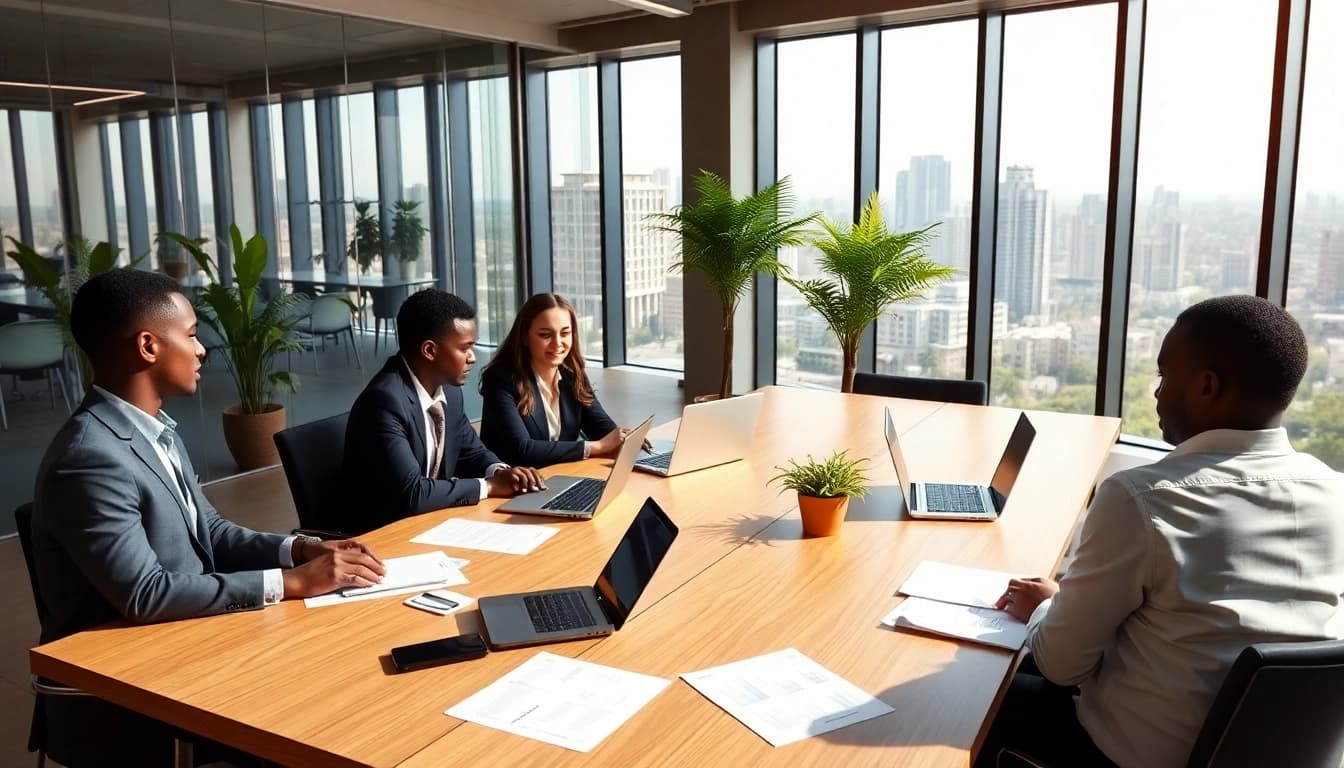 Engaging Tax Consultants in Kenya discussing financial strategies in a modern office.