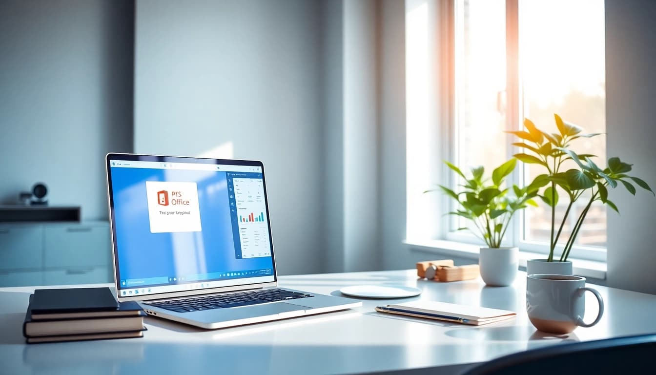 WPS下载 featured in a modern home office with a sleek setup.