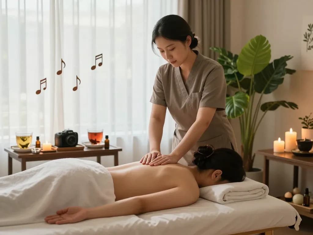 Relaxing 부전동마사지 scene with candles, essential oils, and calming atmosphere
