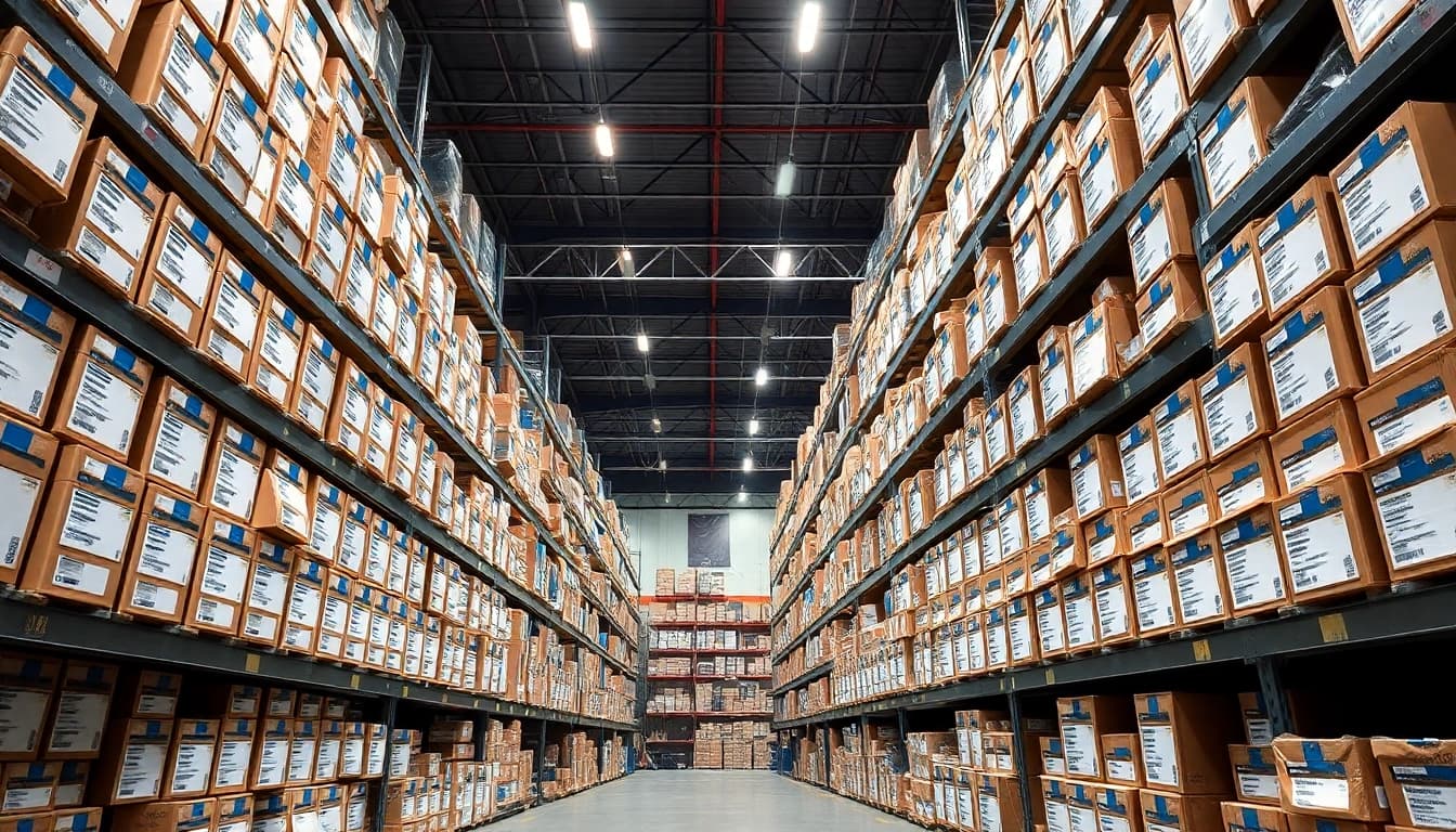Explore a vast selection of genuine OEM parts at https://factoryoemsupply.com/ in a bustling automotive warehouse.