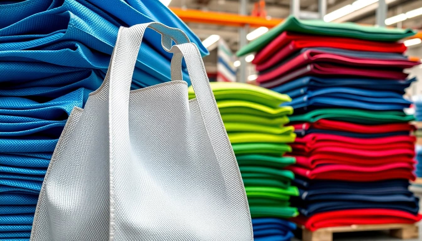 Stacked woven polypropylene bags showcasing their vibrant colors and practical design.