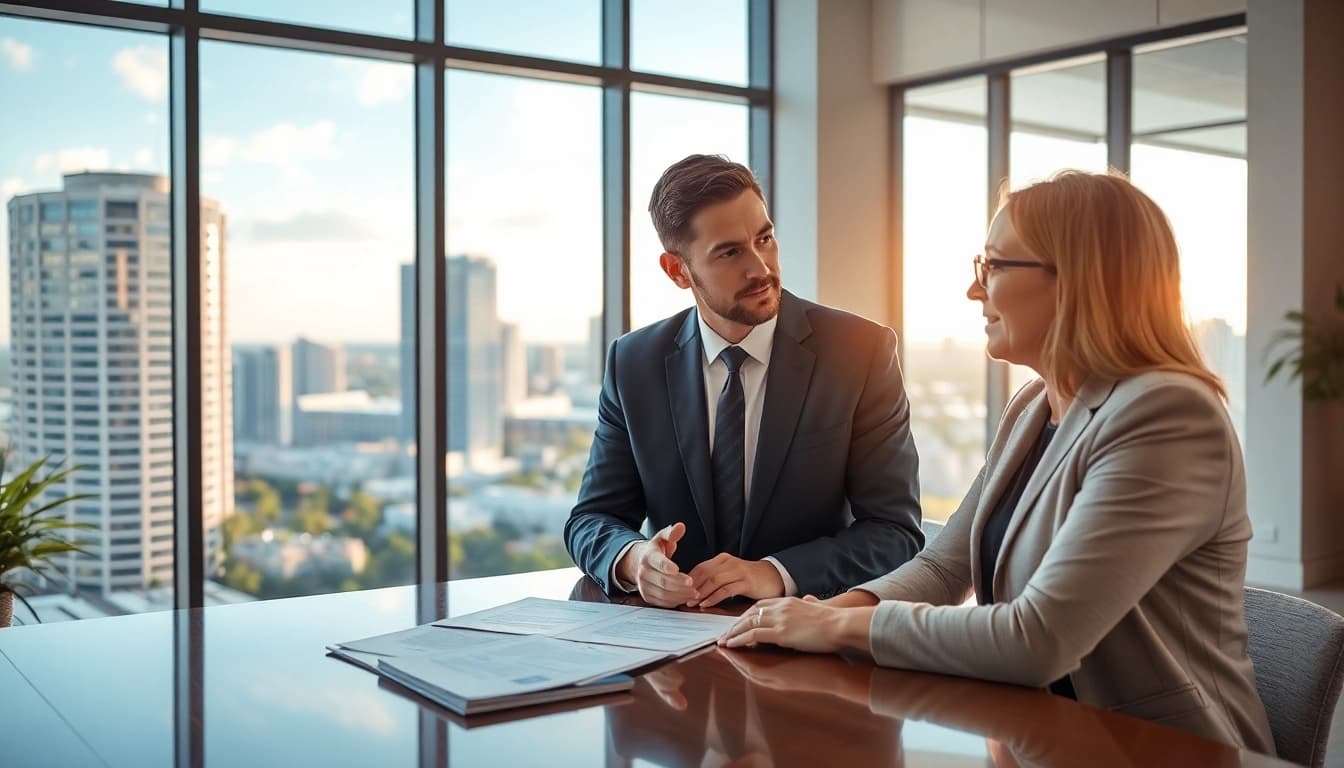 Sarasota injury lawyer advising a client in an inviting office, showcasing professionalism and expertise.