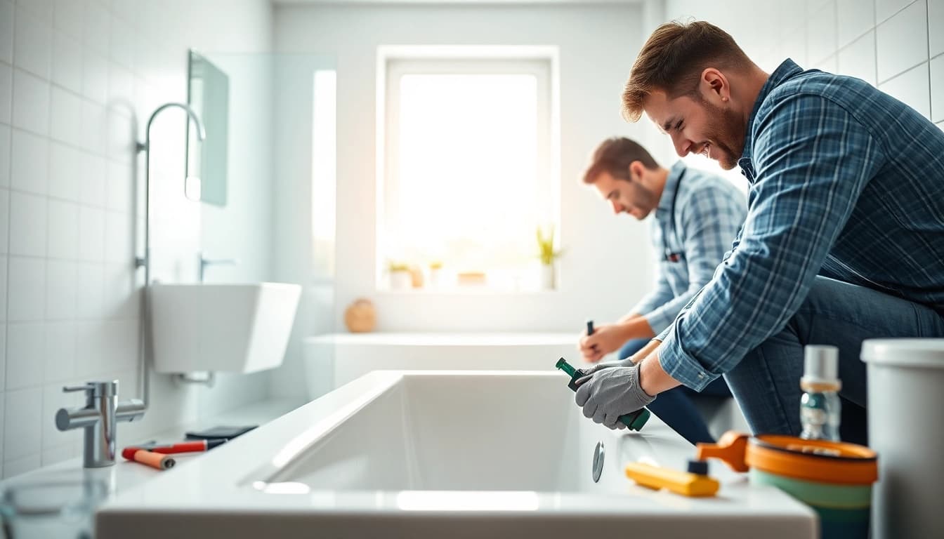 Installationsprozess von sonni sanitär GmbH in einem modernen Badezimmer.