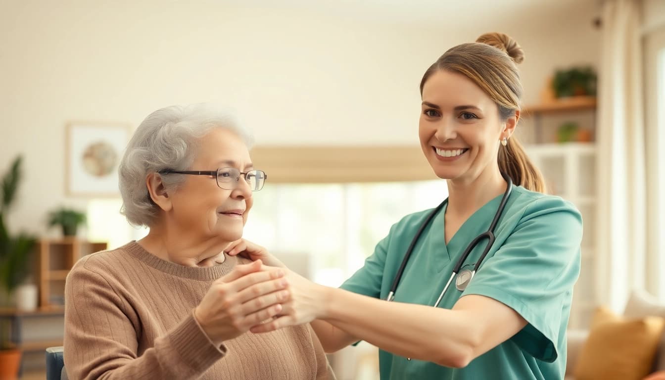 Experience quality home healthcare services with a dedicated caregiver offering support to an elderly patient.