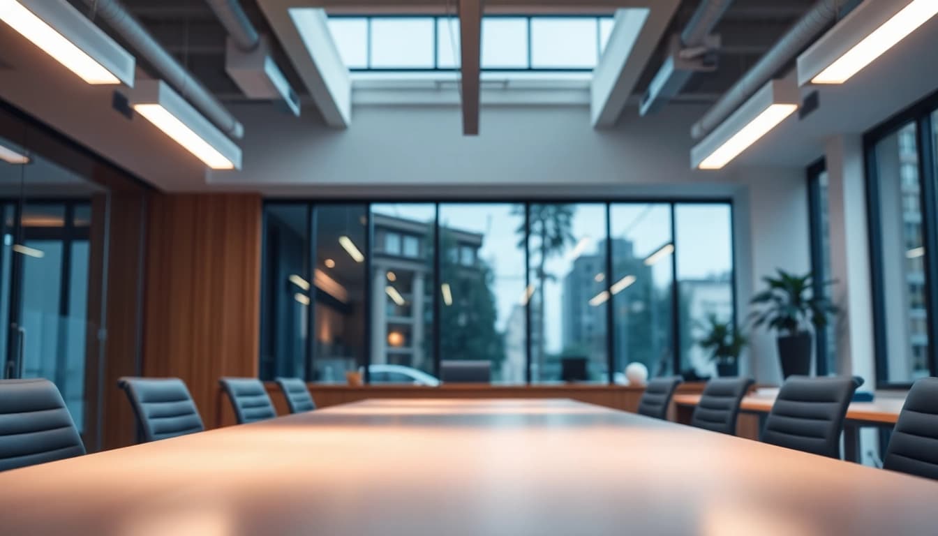 Showcasing innovative lighting solutions in a contemporary office space with natural flow.