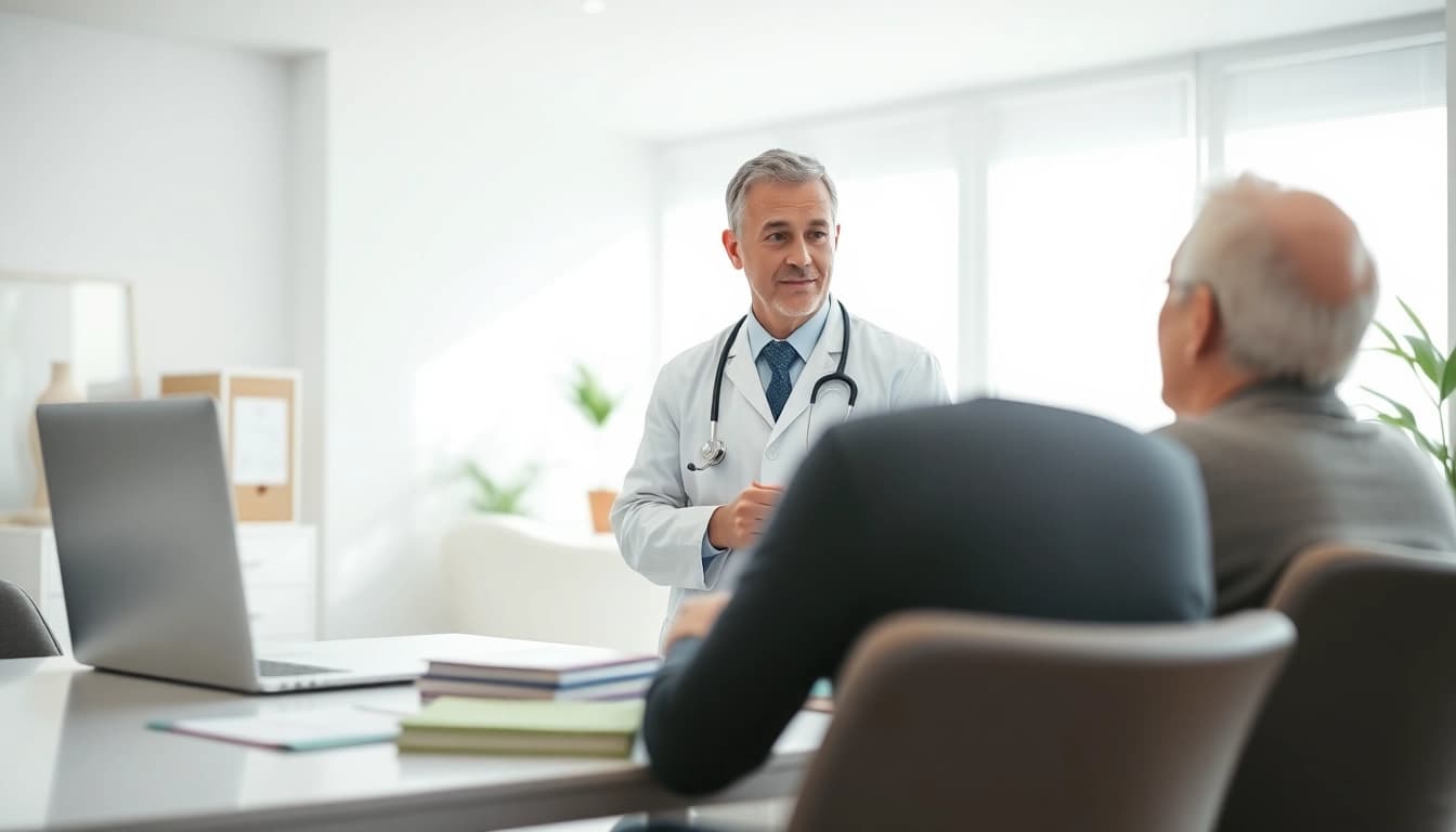 Engaging conversation with a private GP in a professional healthcare setting.