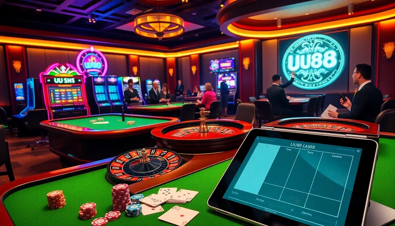 uu88 online gambling platform with vibrant casino tables and excited players enjoying the games