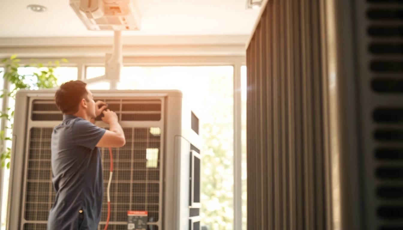 Technician installing an american standard air conditioner in a home setting.