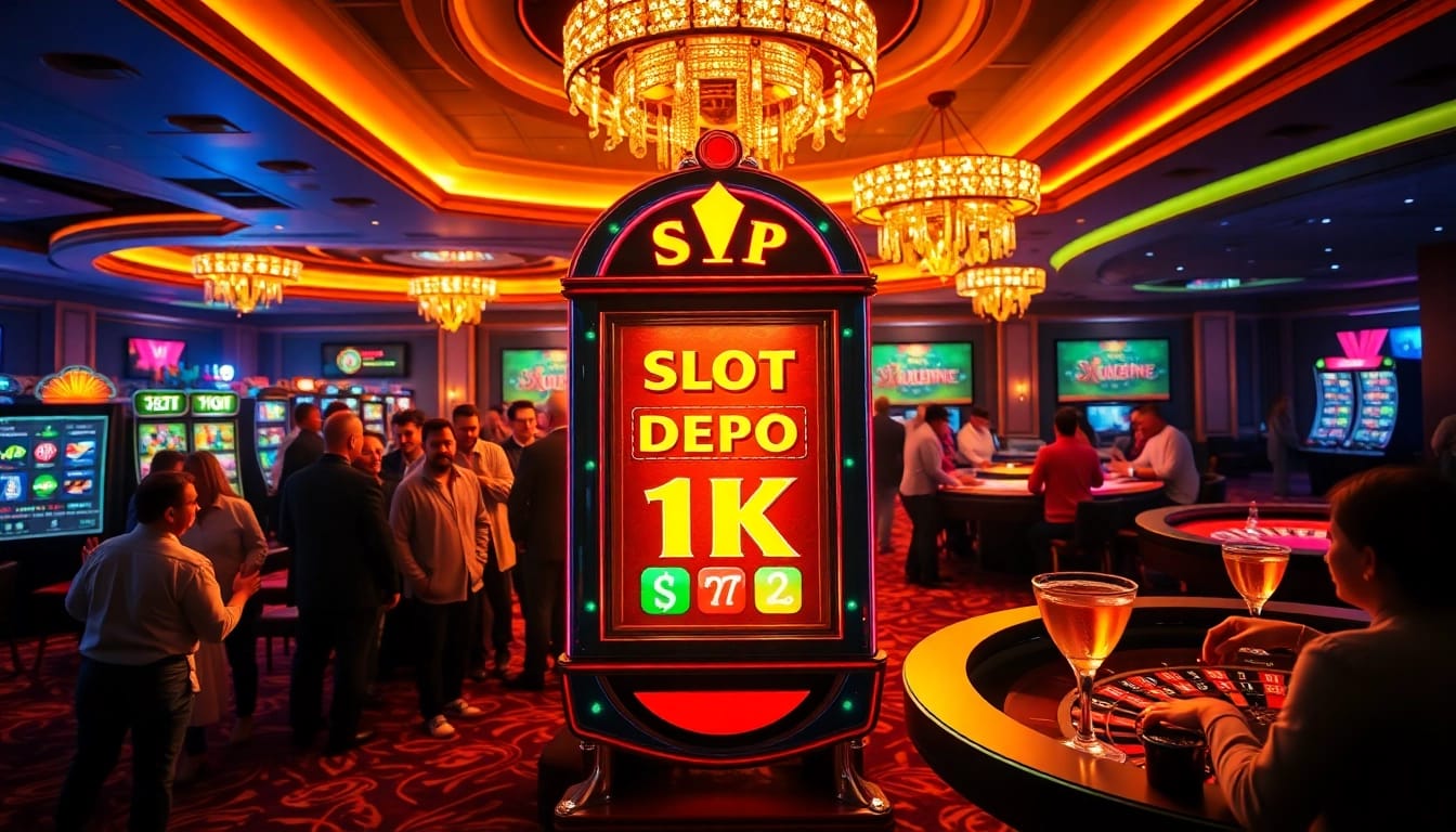 Players enjoying the excitement of Slot Depo 1K at a vibrant casino scene.