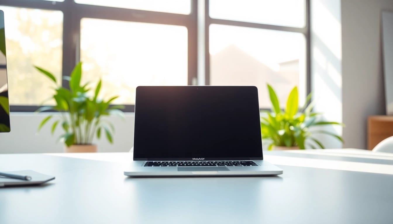 Usar MacBook Air M2 en un entorno de oficina moderno y minimalista.