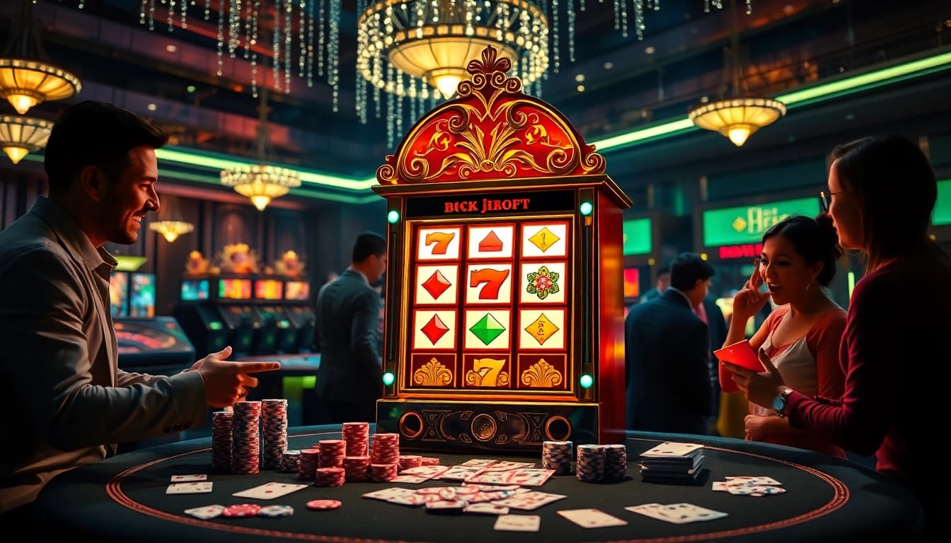 Players enjoy the excitement of the doaslot slot machine with vibrant colors and casino elements.