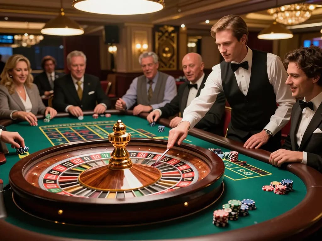 Players place bets on a roulette table, experiencing excitement while deciding to deposit 1k for their game strategies.