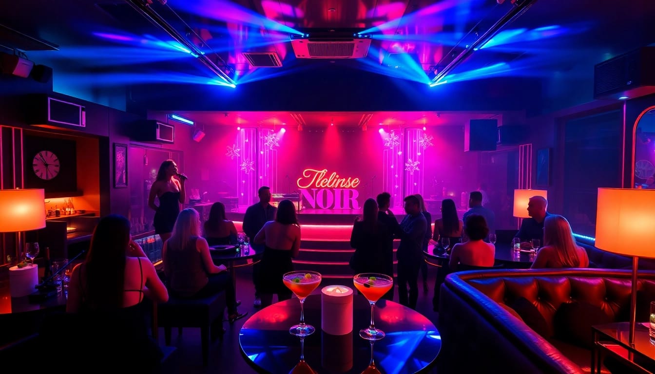Club sxm's vibrant nightlife at Club Noir with dancers, cocktails, and luxury seating.