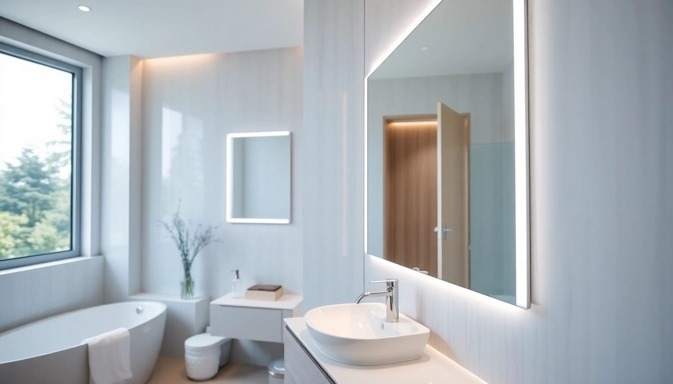 Praktischer spiegelschrank mit led Beleuchtung im modernen Badezimmer-Design