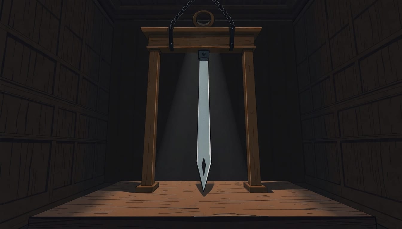 Illustration of the guillotine origin phrase highlighting its historical context and design features.