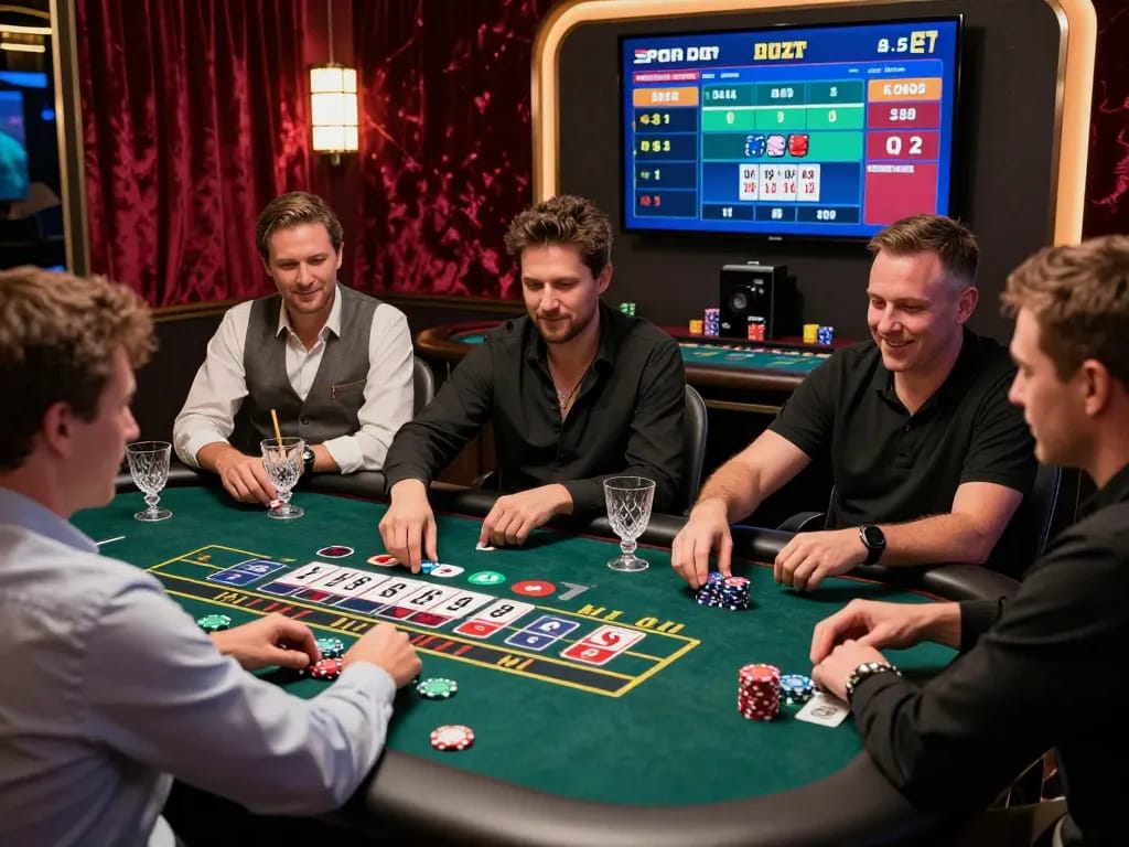 Exciting baccarat gameplay at a vibrant 바카라사이트, showcasing players and live dealer interactions.