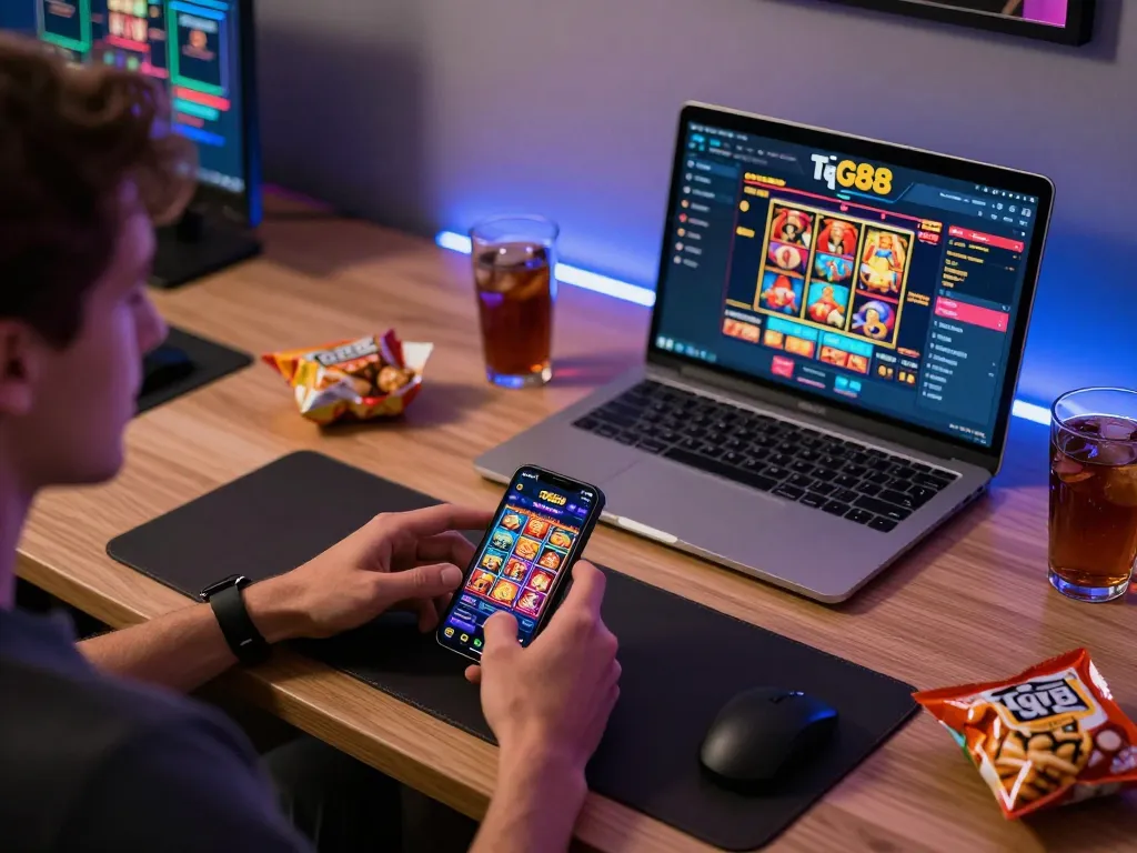 Player enjoying online games on the tg88 app, showcasing an engaging casino atmosphere