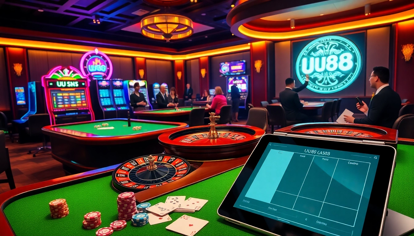 uu88 online gambling platform with vibrant casino tables and excited players enjoying the games