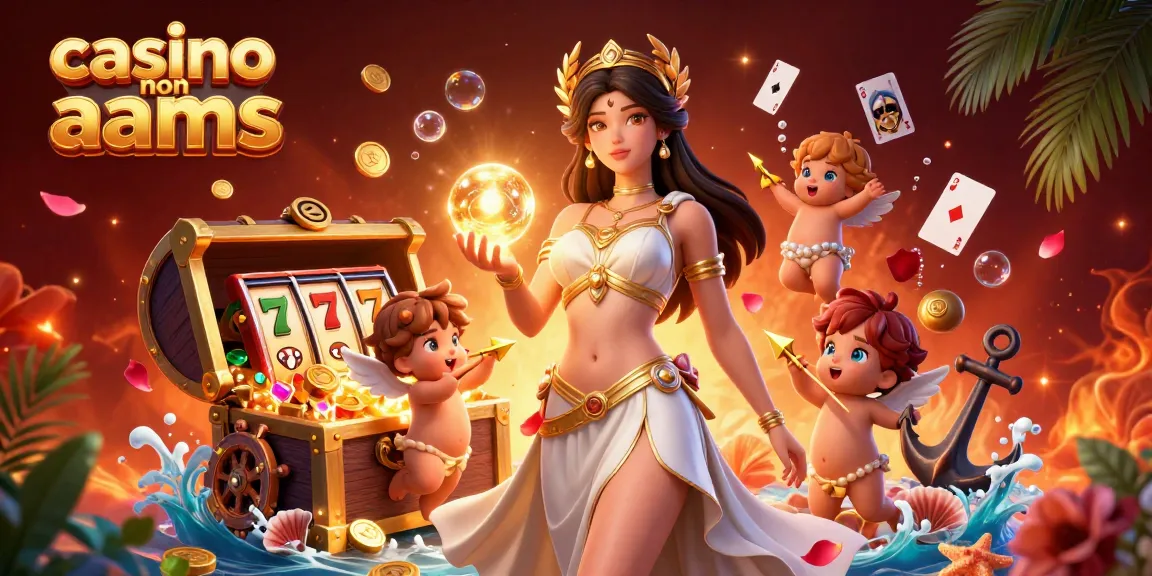 Scopri il brivido del casino non AAMS con questa vibrante scena 3D che presenta una dea greca circondata da elementi delle slot.