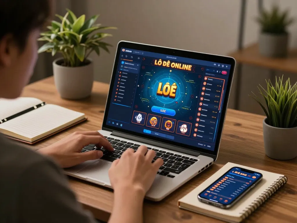 Lô đề online gameplay displayed on a laptop with a cozy at-home atmosphere.