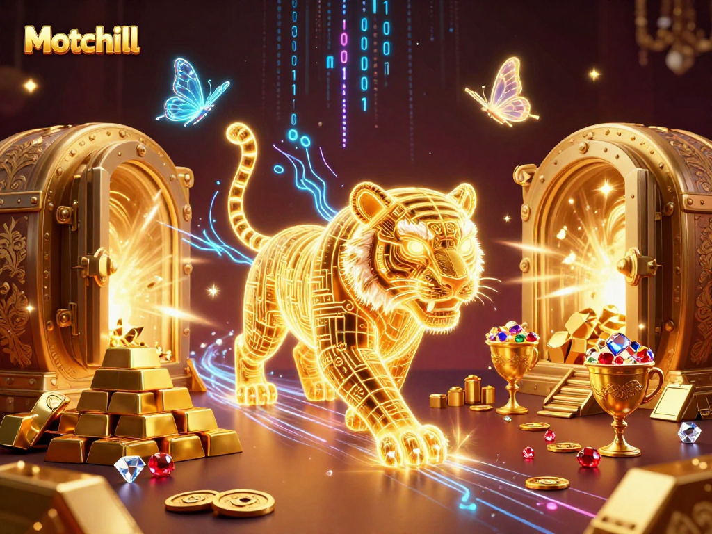 Experience the thrill of Motchill as a golden tiger navigates a vibrant digital casino.