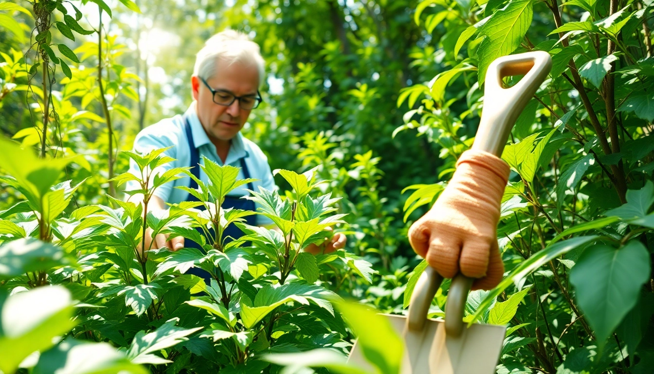 Effective Japanese Knotweed Removal process in a lush garden setting.