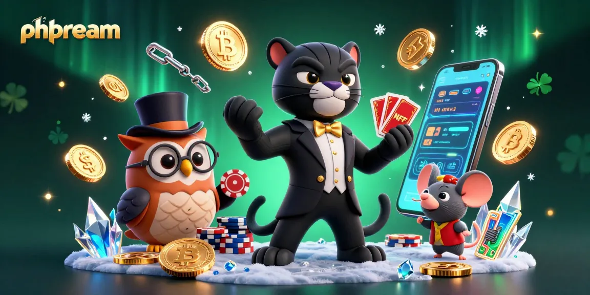 Play exciting games at phdream with a 3D illustration of casino characters and crypto elements