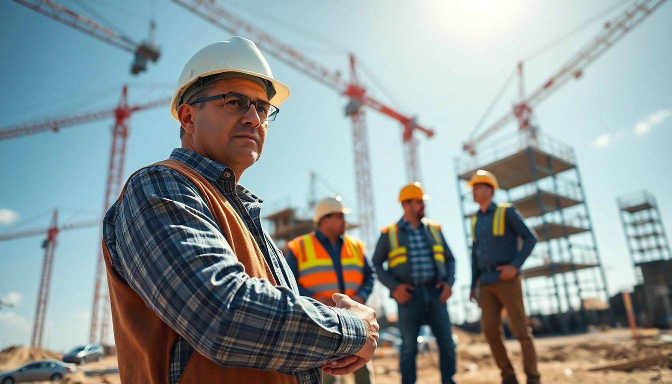 New Jersey General Contractor supervising a construction site with workers and cranes.