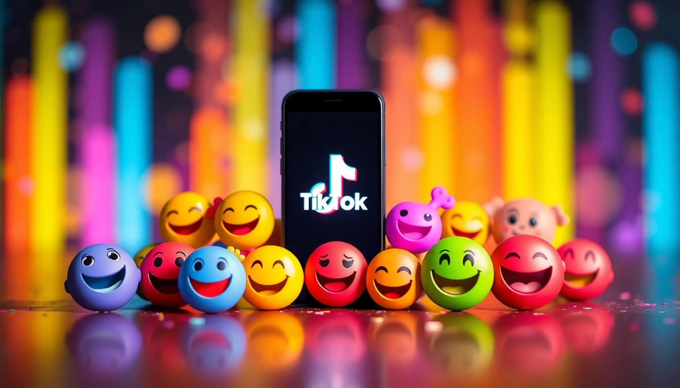Engage with TikTok emojis showcased in a vibrant digital environment reflecting fun social interactions.
