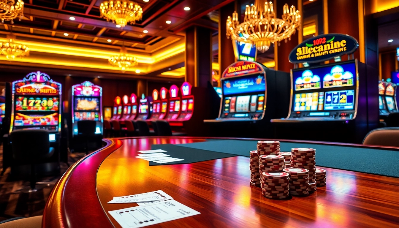 Rasakan sensasi bermain di slot server Thailand, menampilkan mesin slot berwarna-warni dan chip poker.