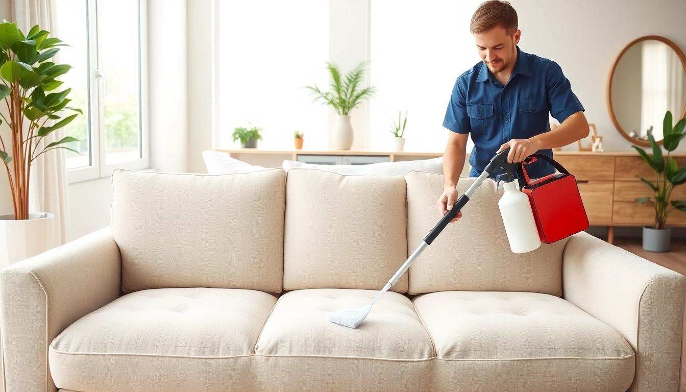 Sofareinigung München mit einem professionellen Reinigungsteam in einem modernen Wohnzimmer