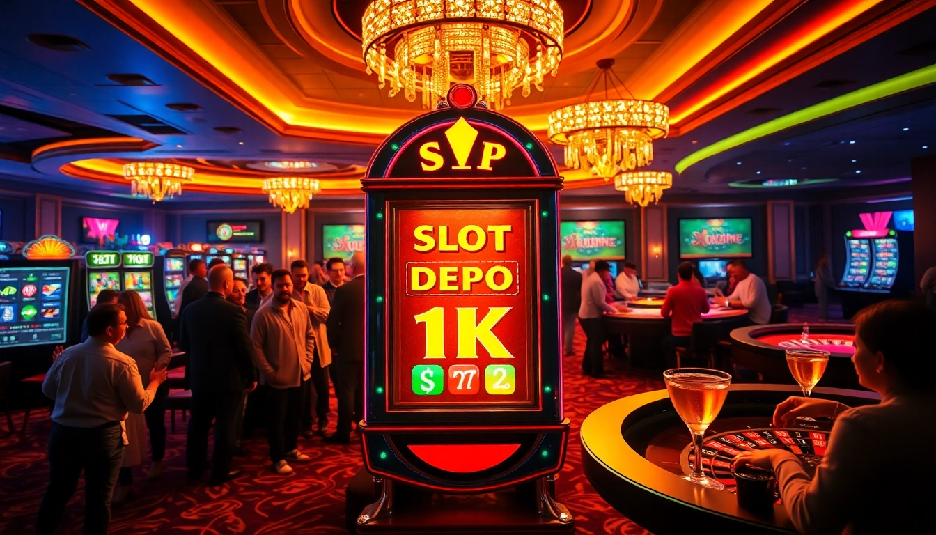 Players enjoying the excitement of Slot Depo 1K at a vibrant casino scene.
