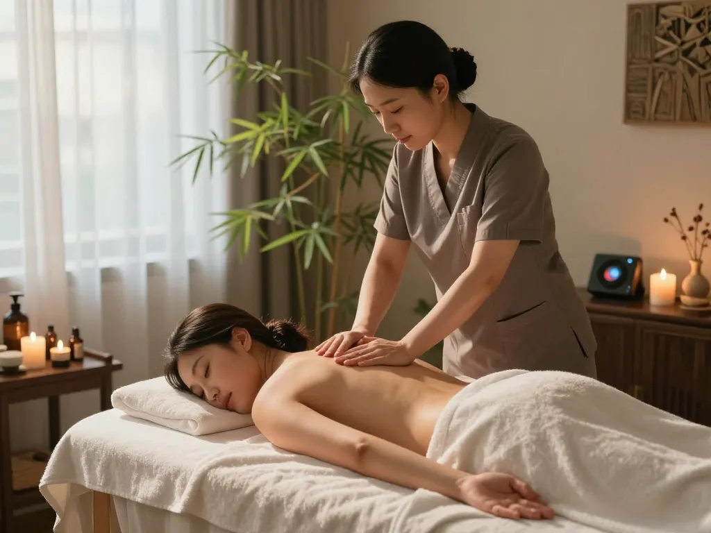 Relaxing 부전동마사지 treatment in a tranquil spa room with soothing elements and a professional therapist.