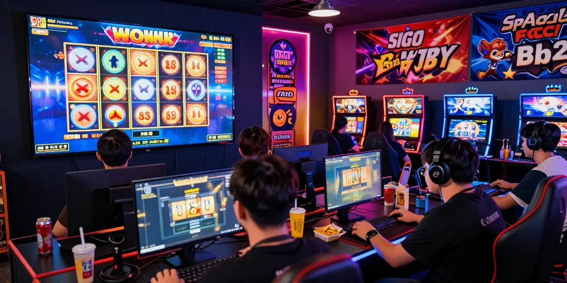 Engaging slot gacor gaming scene with players enjoying vibrant online gaming interface and spinning reels.